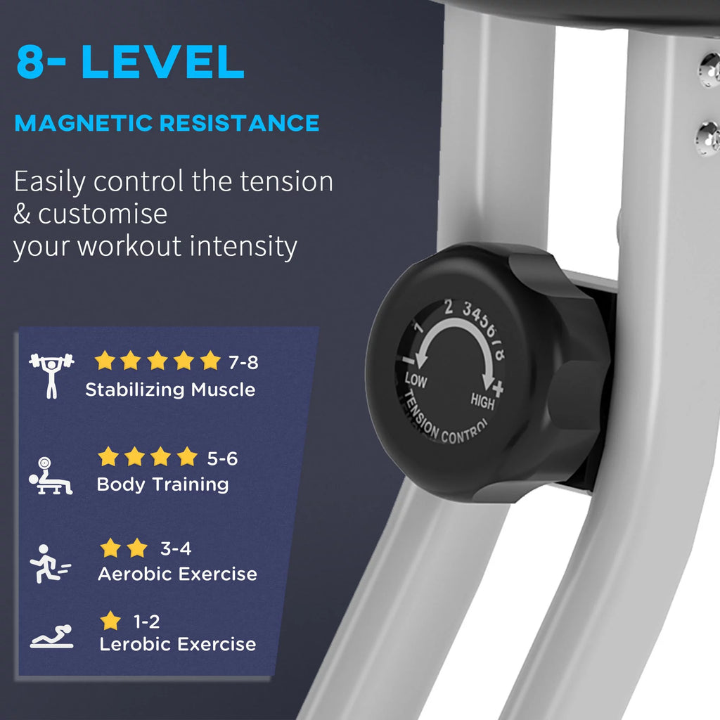 Folding Upright Stationary Exercise Bike with 8 Levels of Magnetic Resistance U7708