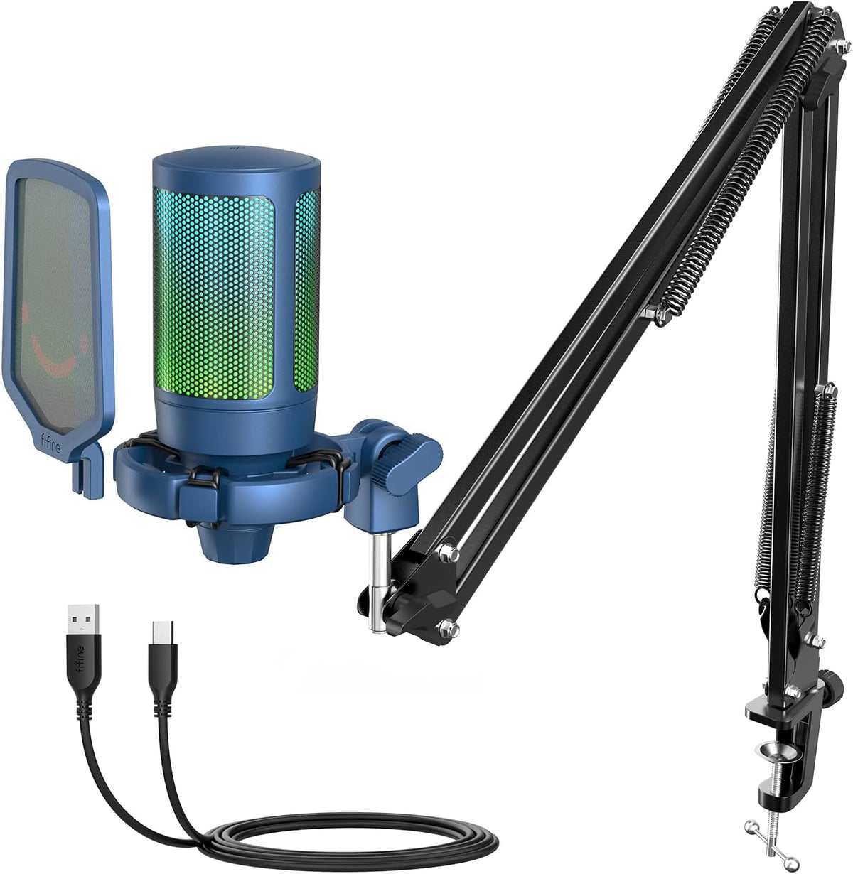 USB Gaming Microphone Kit with Mute Button, Volume Gain, RGB, Arm Stand E5326