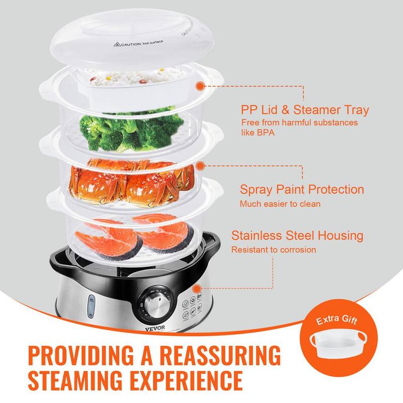 9.5 Qt Electric Food Steamer with 3-Tier Trays C986