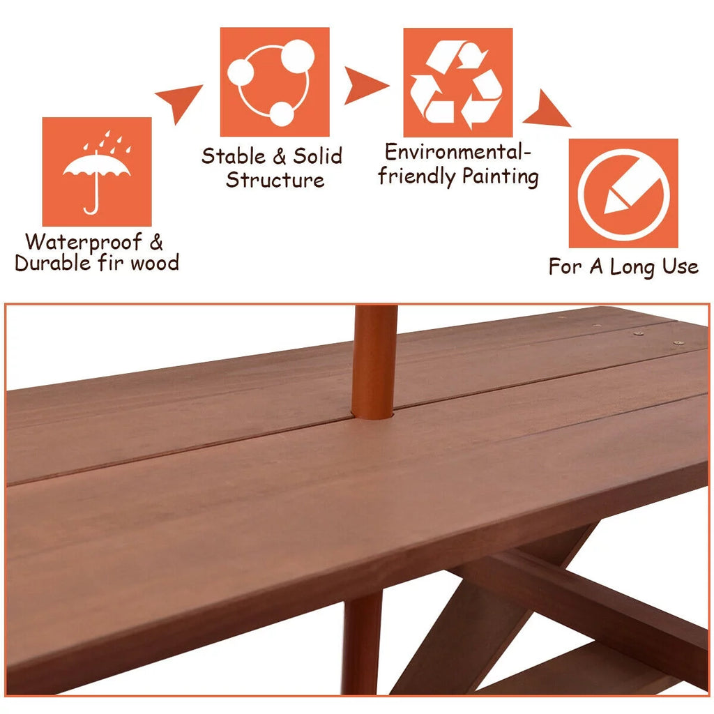 Children Outdoor 4 Seat Kids Picnic Table Bench with Folding Umbrella Z801