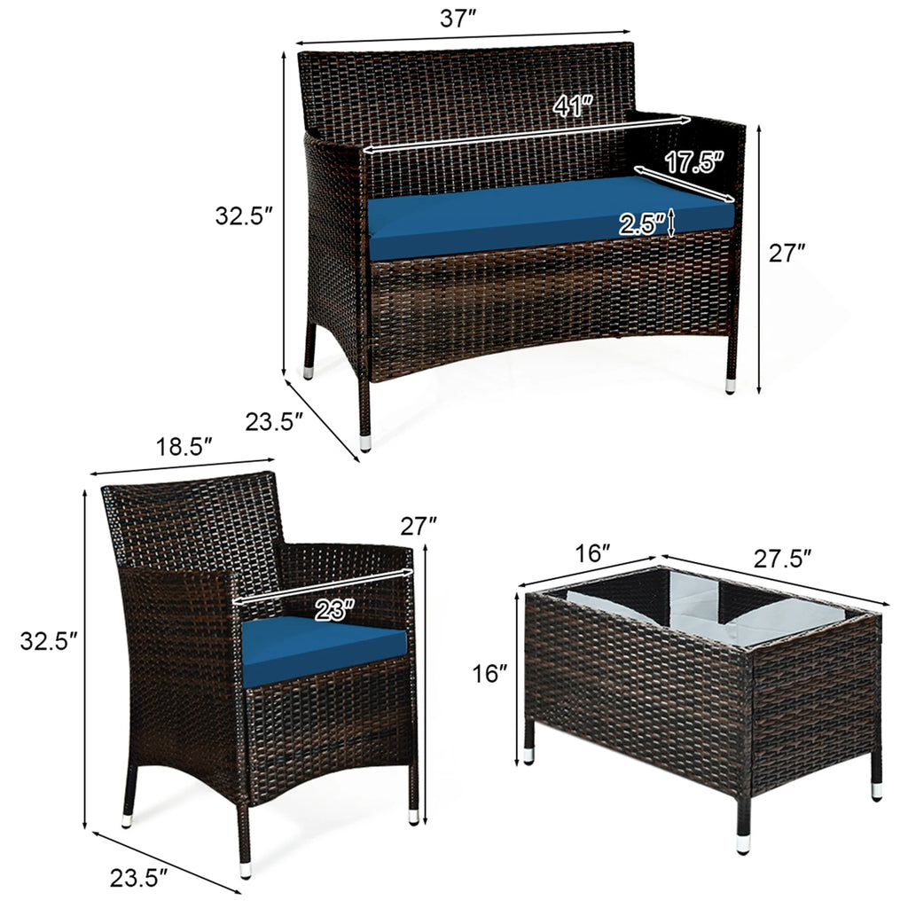 4 Pc Black Rattan Patio Furniture Set I8261