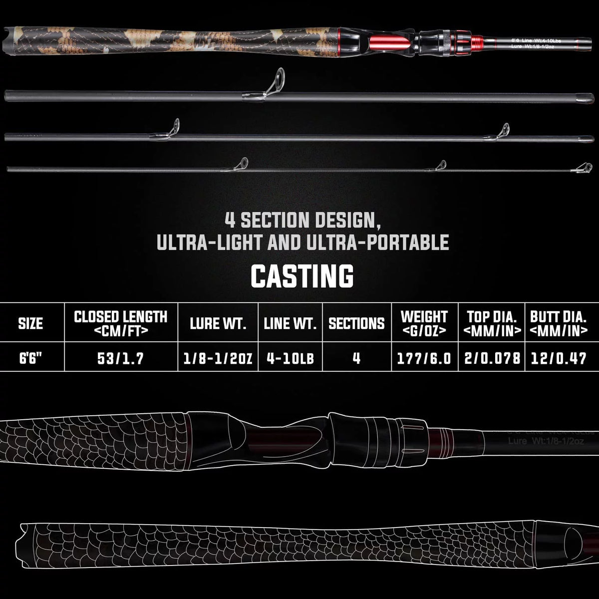 4 Piece Carbon Fiber Fishing Rod M6298