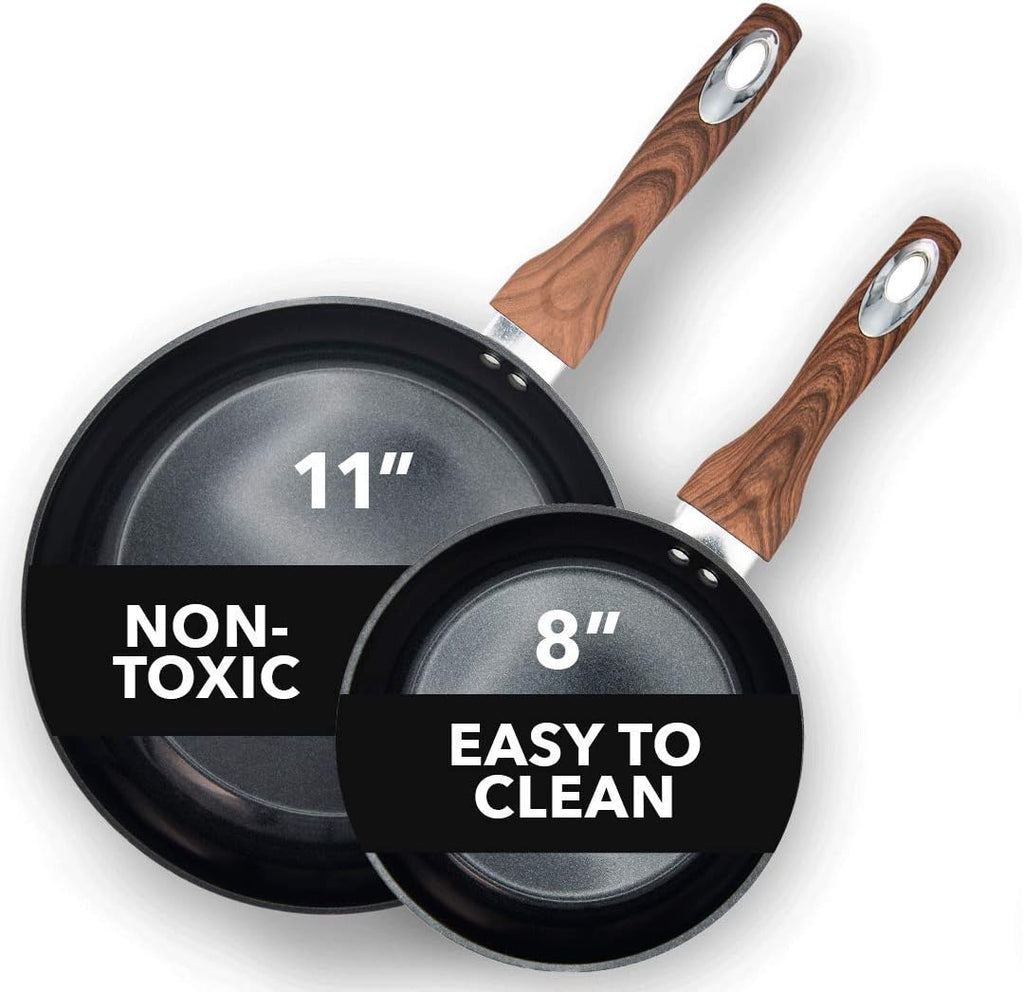 Aluminum Nonstick Ceramic Frying Pan Set 8 Inch and 11 Inch Green R428