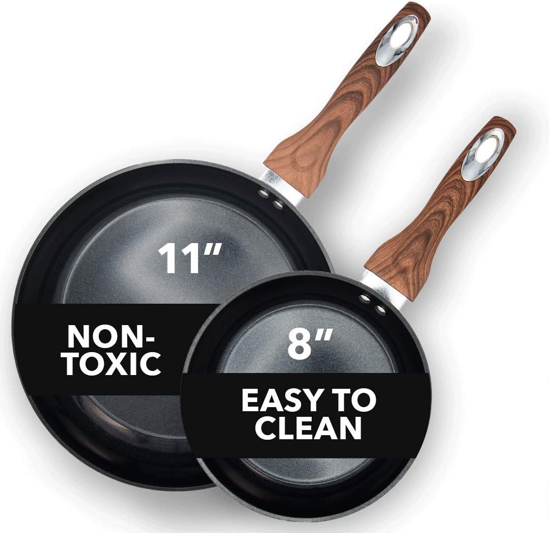 Aluminum Nonstick Ceramic Frying Pan Set 8 Inch and 11 Inch Green R428