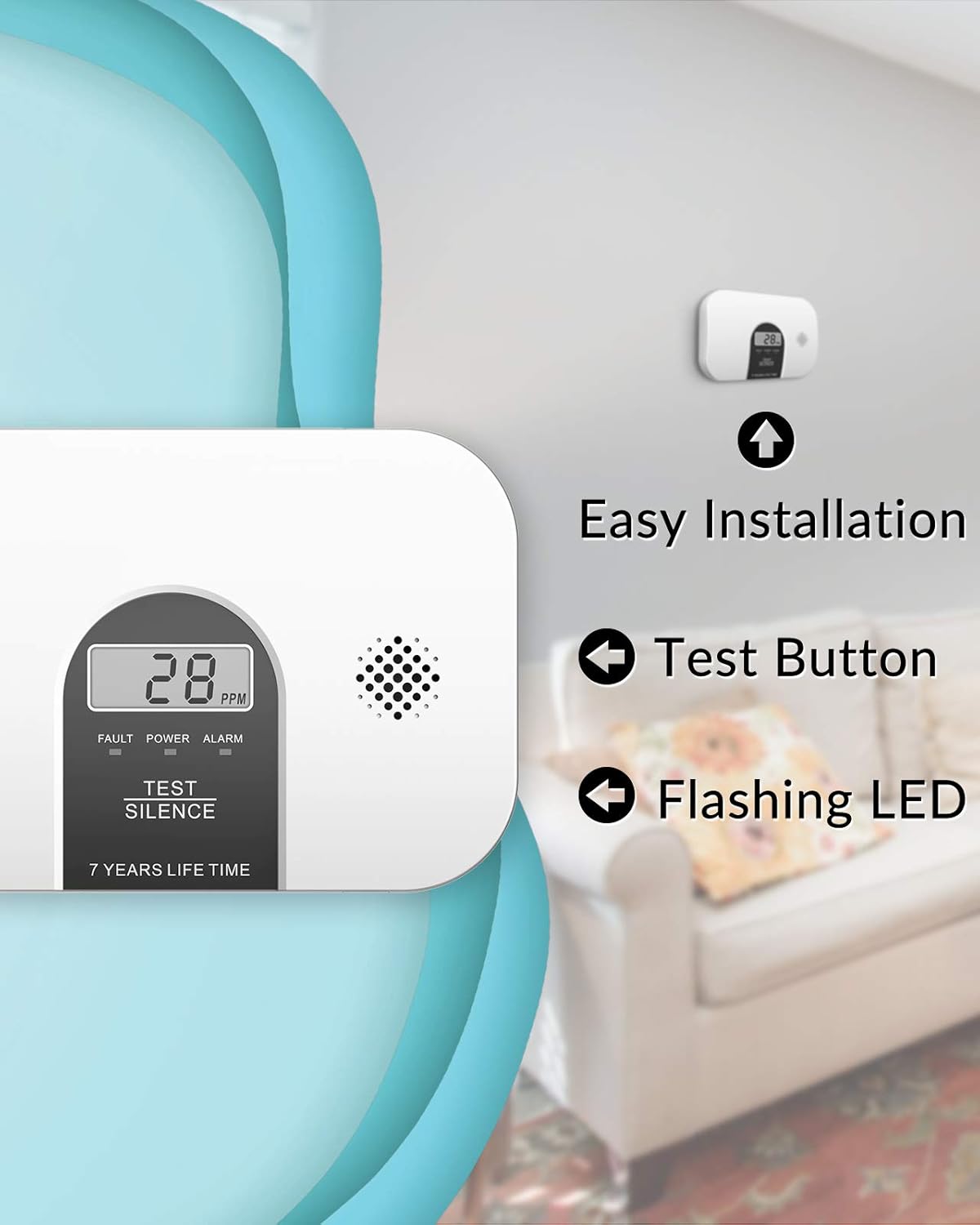 Carbon Monoxide Alarm Detector with LCD Digital Display, 4 Packs E4544