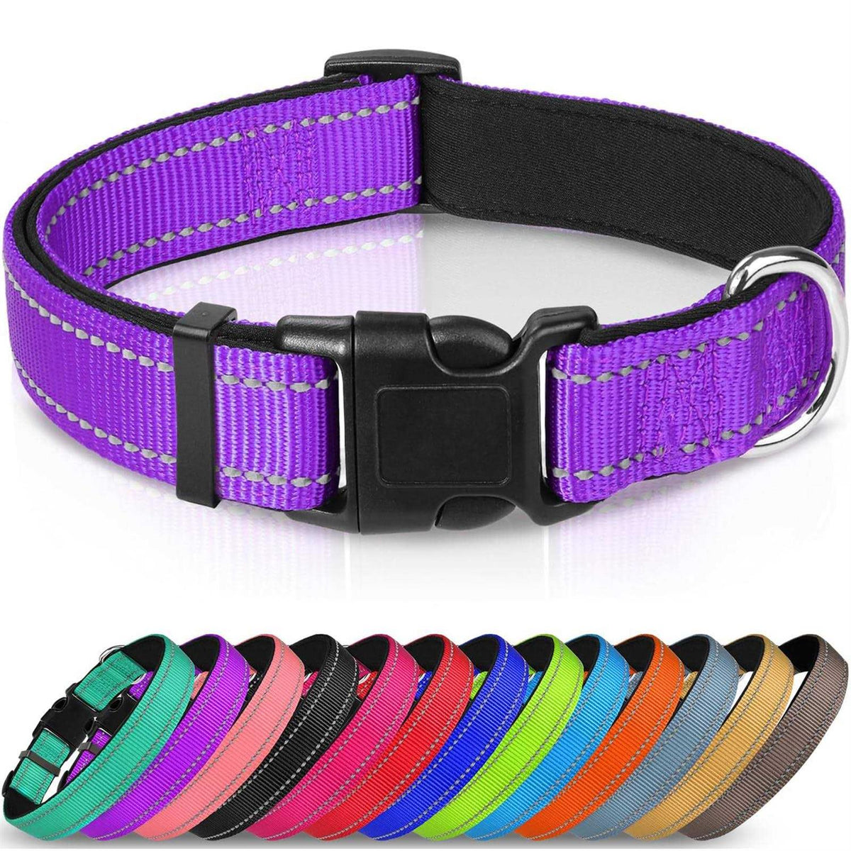 Reflective Neoprene Padded Nylon Dog Collar E663