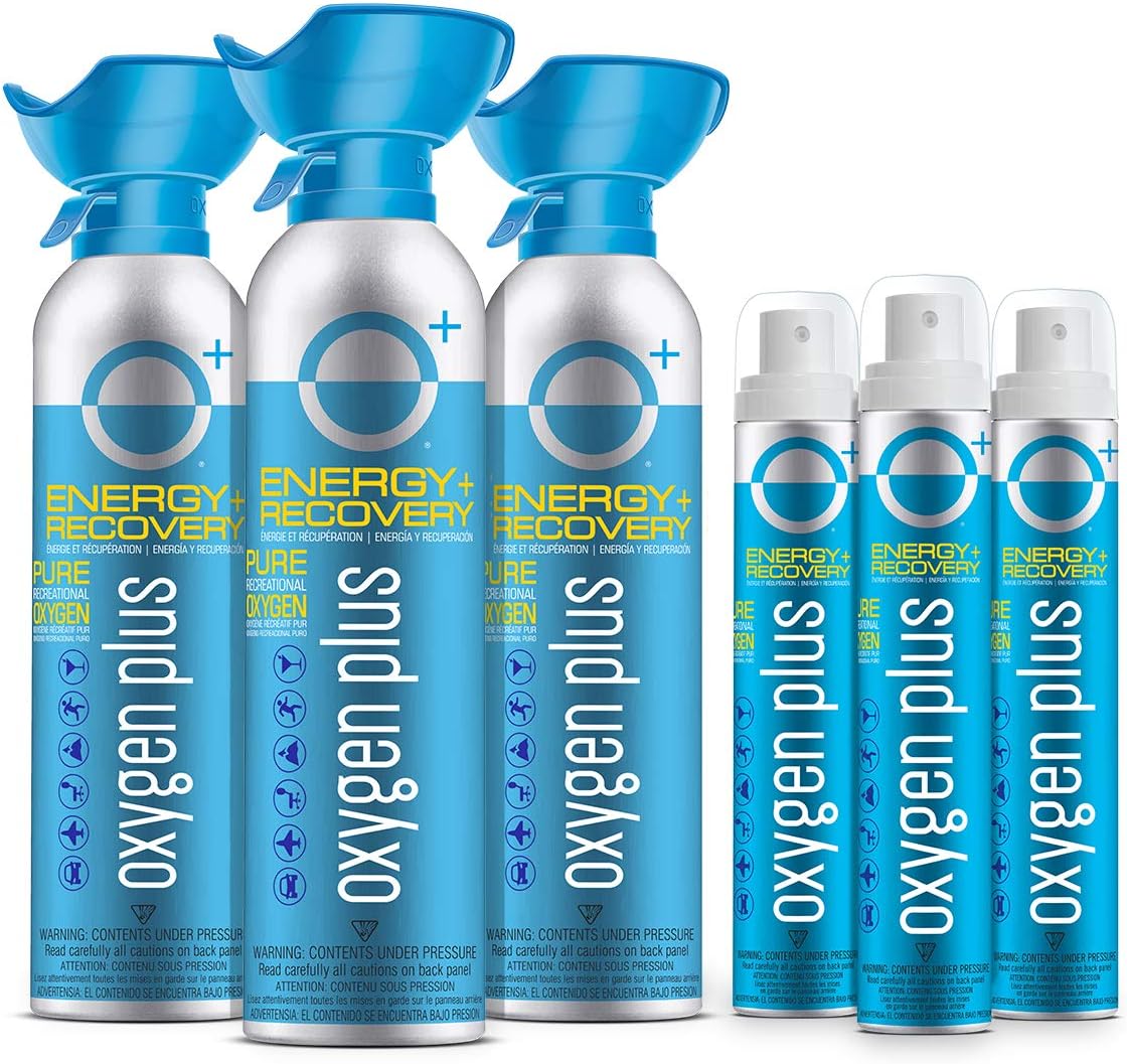 99.5% Pure Recreational Oxygen Cans 3 Biggi and 3 Skinni Canisters X91390