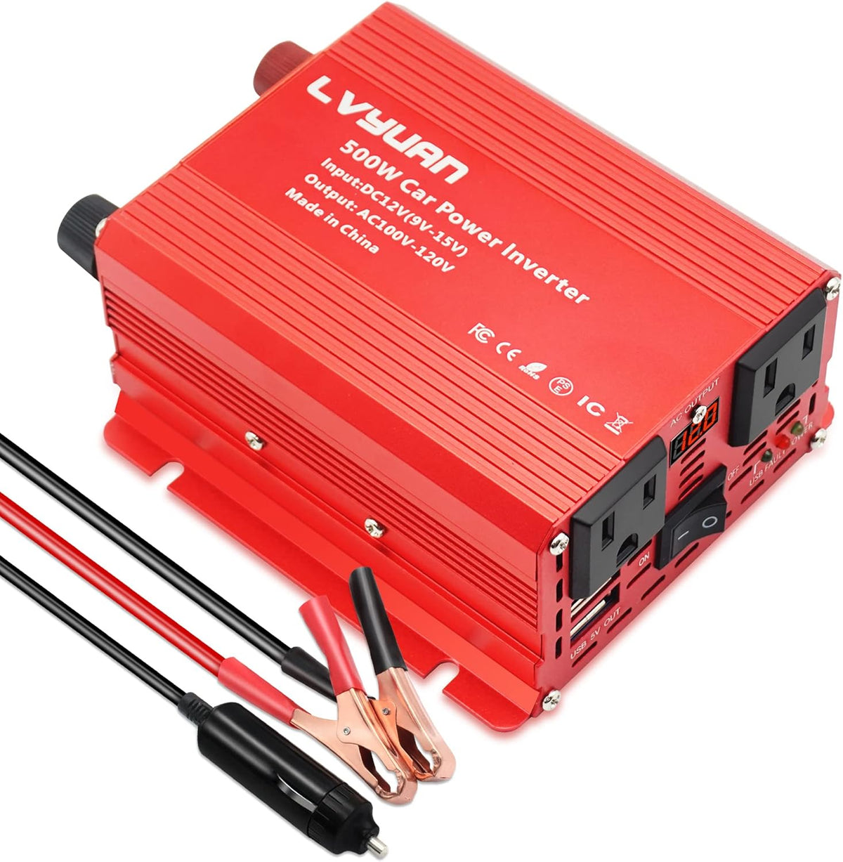 500W Power Inverter DC 12V to 110V AC with Dual USB Pack of 2 I22497