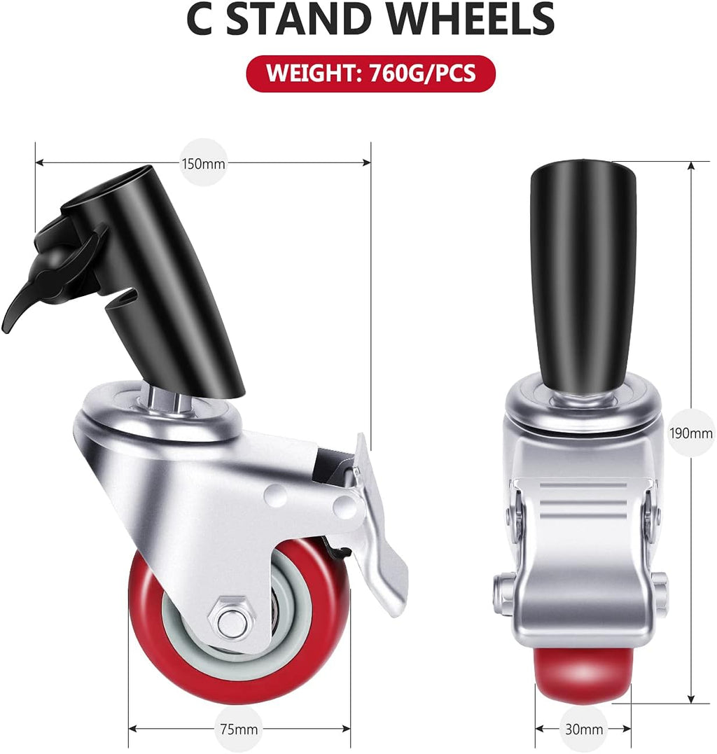 3-Pack Swivel Caster Wheels Set with 75mm Diameter Metal Rubber Black Y66098