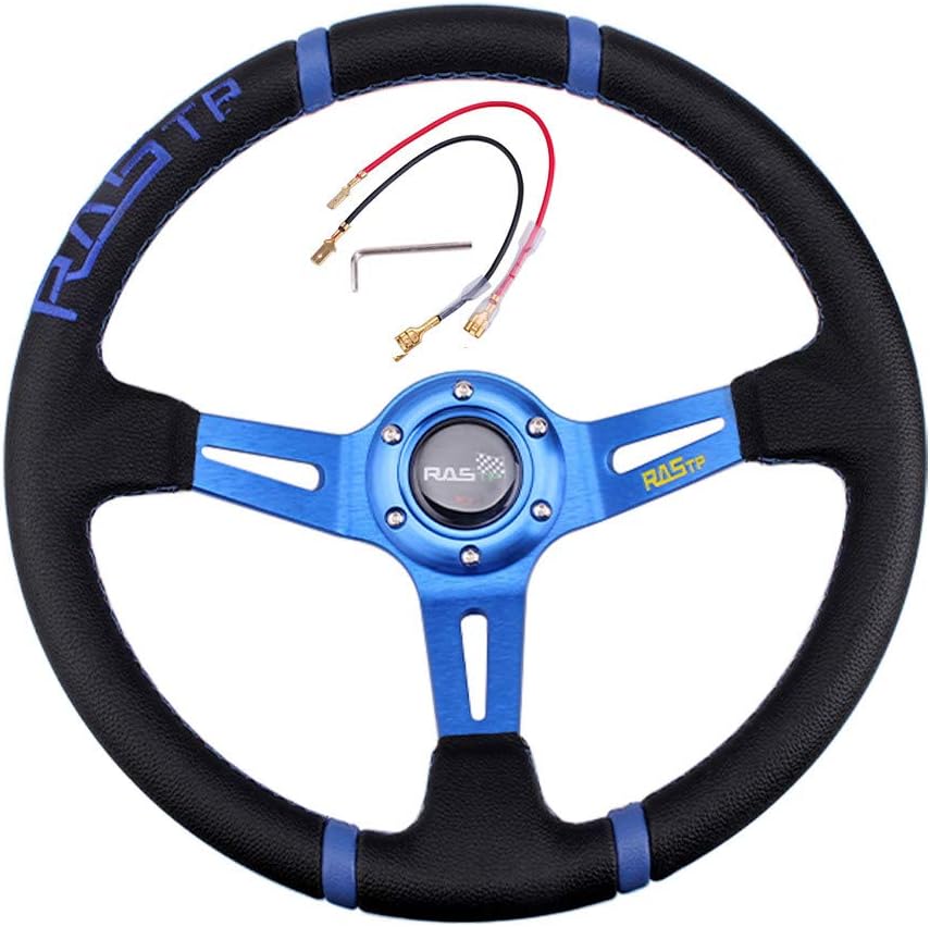 Deep Dish Racing Steering Wheel Universal Leather 345mm 6 Bolts with Horn Button N410643