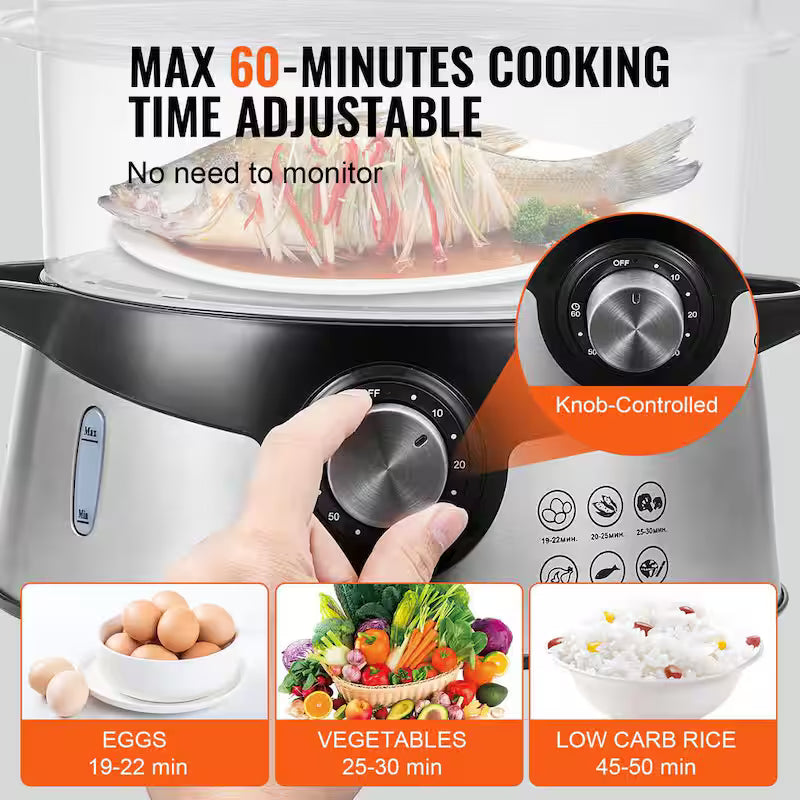 9.5 Qt Electric Food Steamer with 3-Tier Trays C986