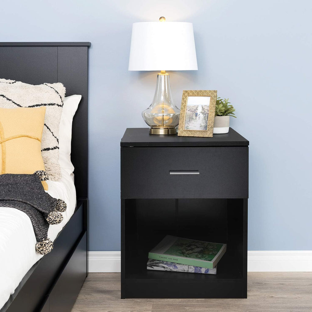 Black Nightstand with Drawer and Shelf U669