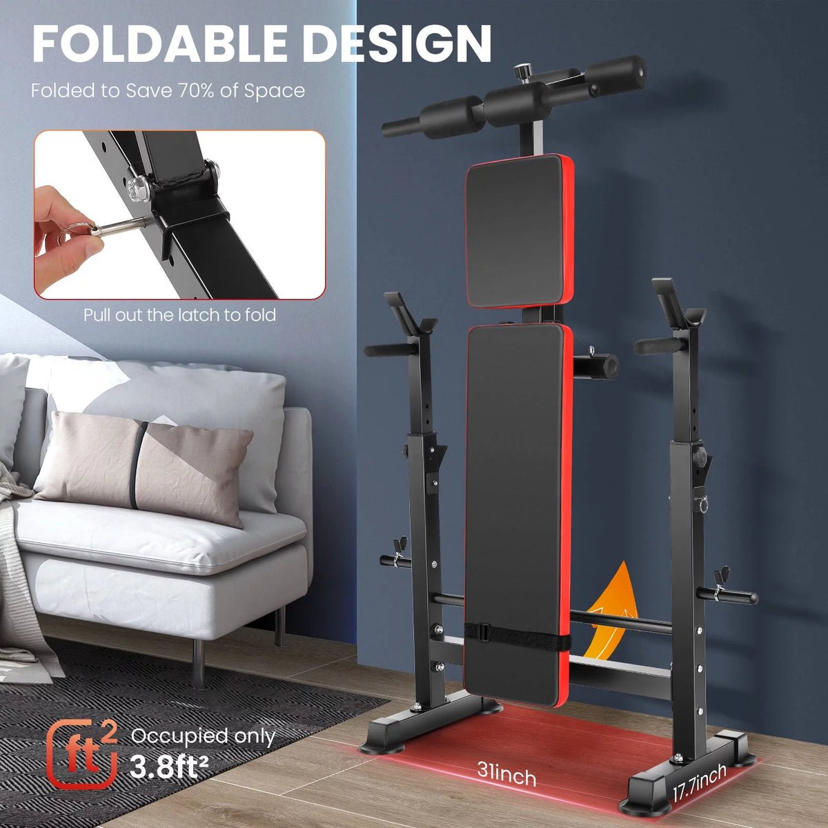 Adjustable Weight Bench Set with Barbell Rack R48816