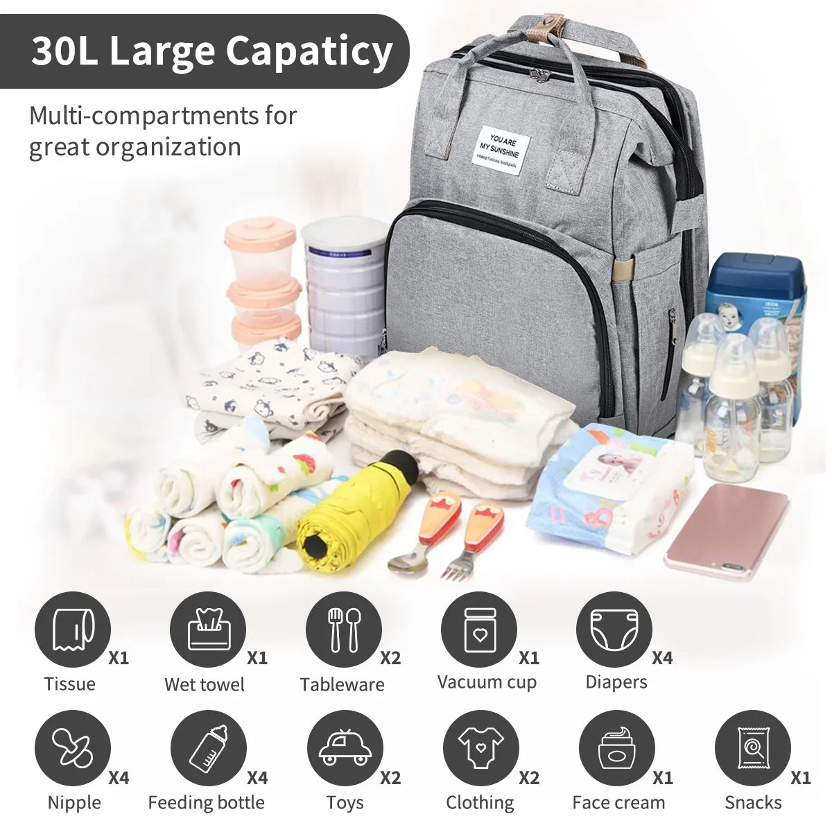 Waterproof 3 in 1 Diaper Bag Backpack with Changing Pad V220