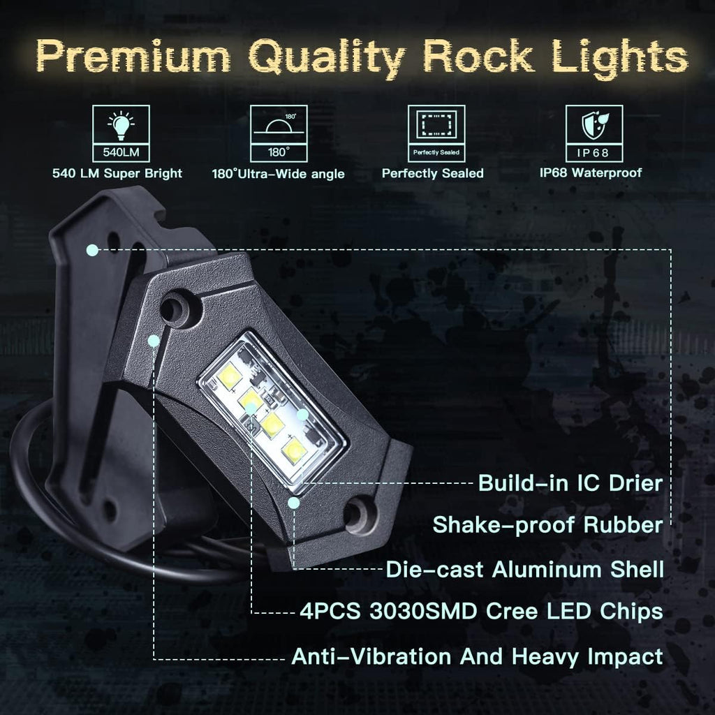 White 8Pods IP68 Waterproof LED Rock Lights U53627