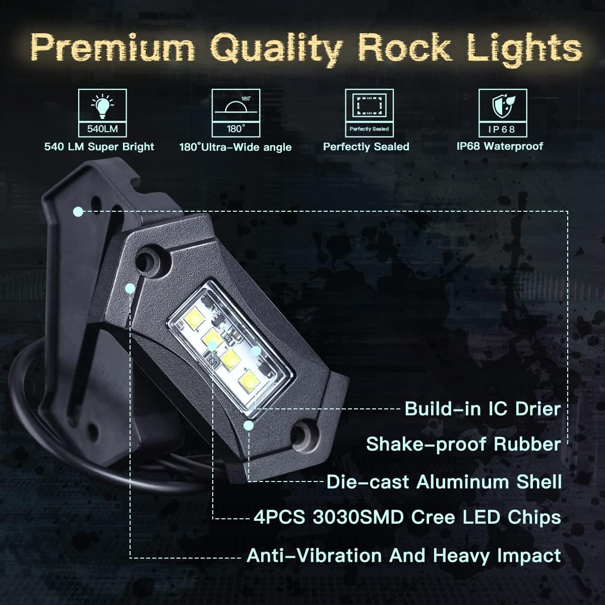 White 8Pods IP68 Waterproof LED Rock Lights U53627