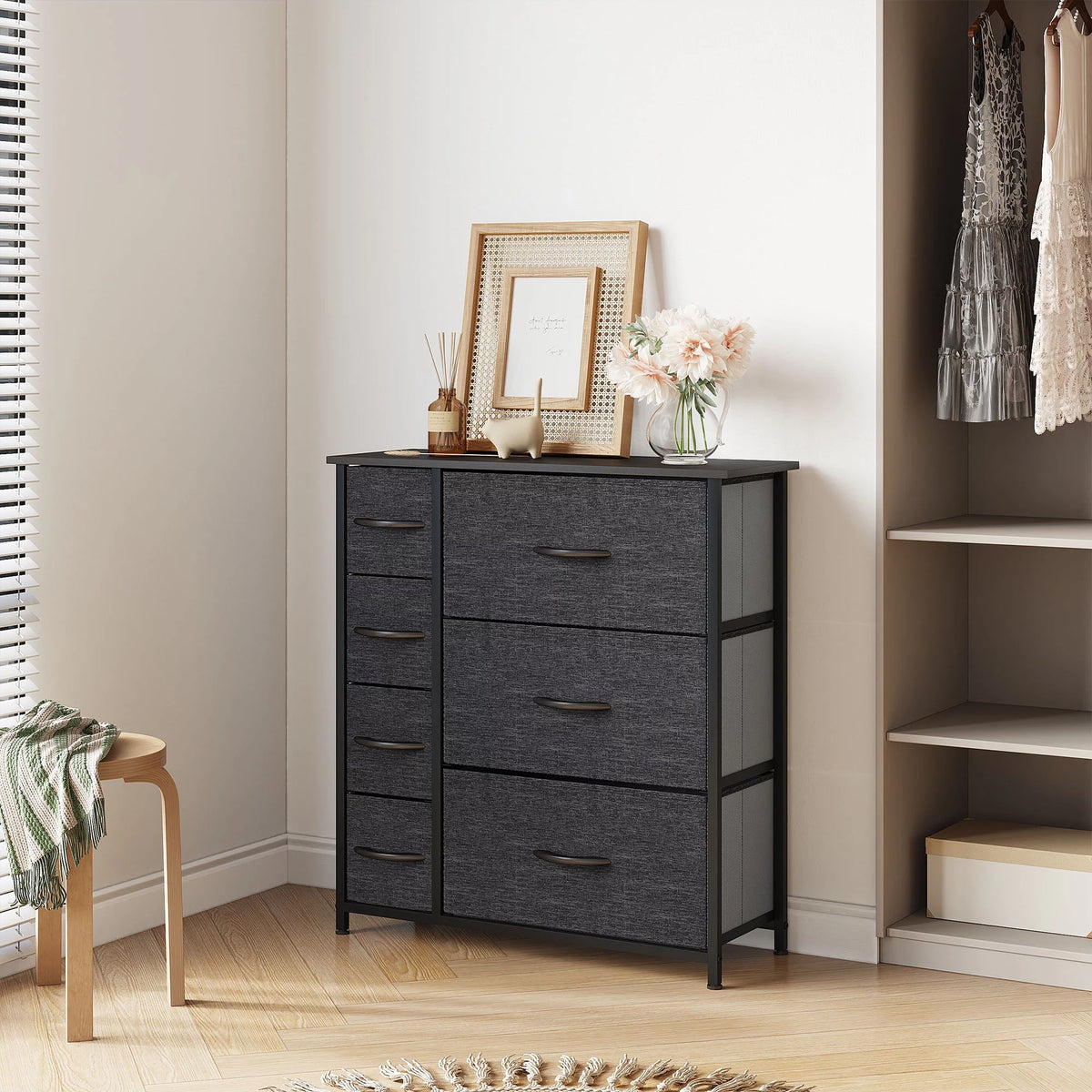 Light Gray 7 Drawer Fabric Dresser N4951