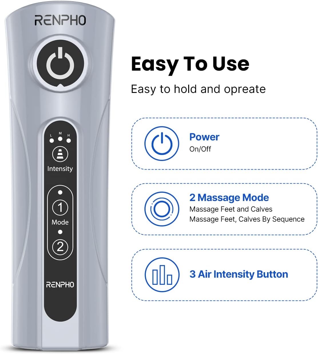 Leg Massager with Handheld Controller 3 Intensity 2 Modes T22346