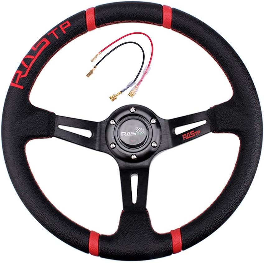 Deep Dish Racing Steering Wheel Universal Leather 345mm 6 Bolts with Horn Button N410643