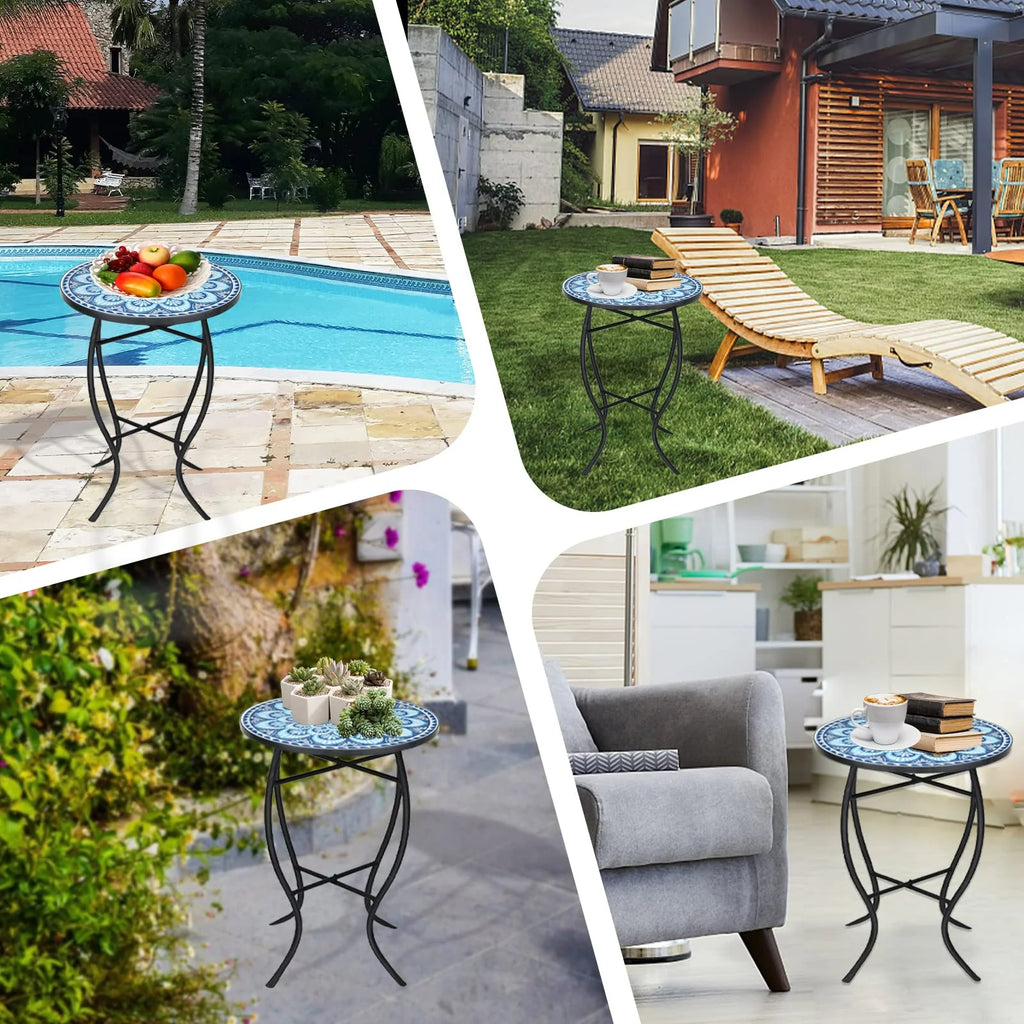 Outdoor Mosaic Glass Metal Side Table I328978