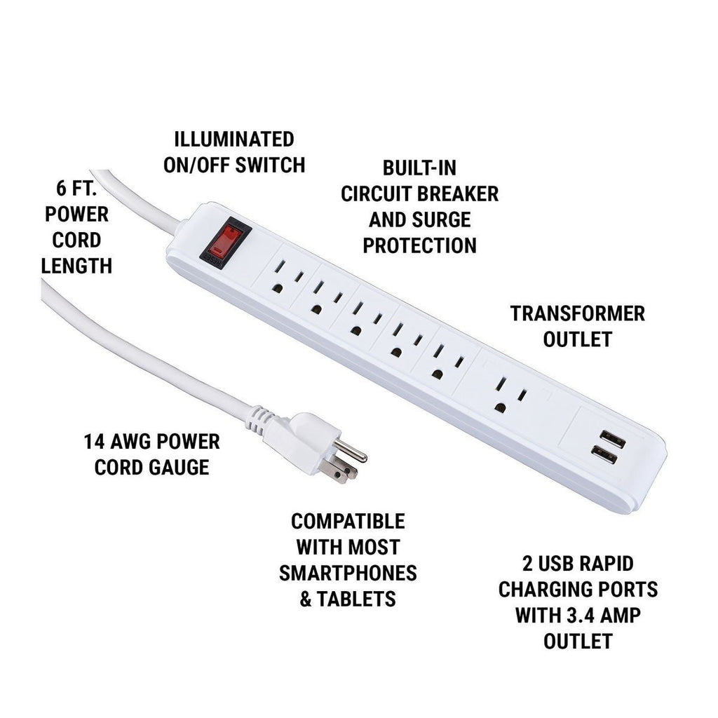 6-Outlet 2 USB Power Strip L887