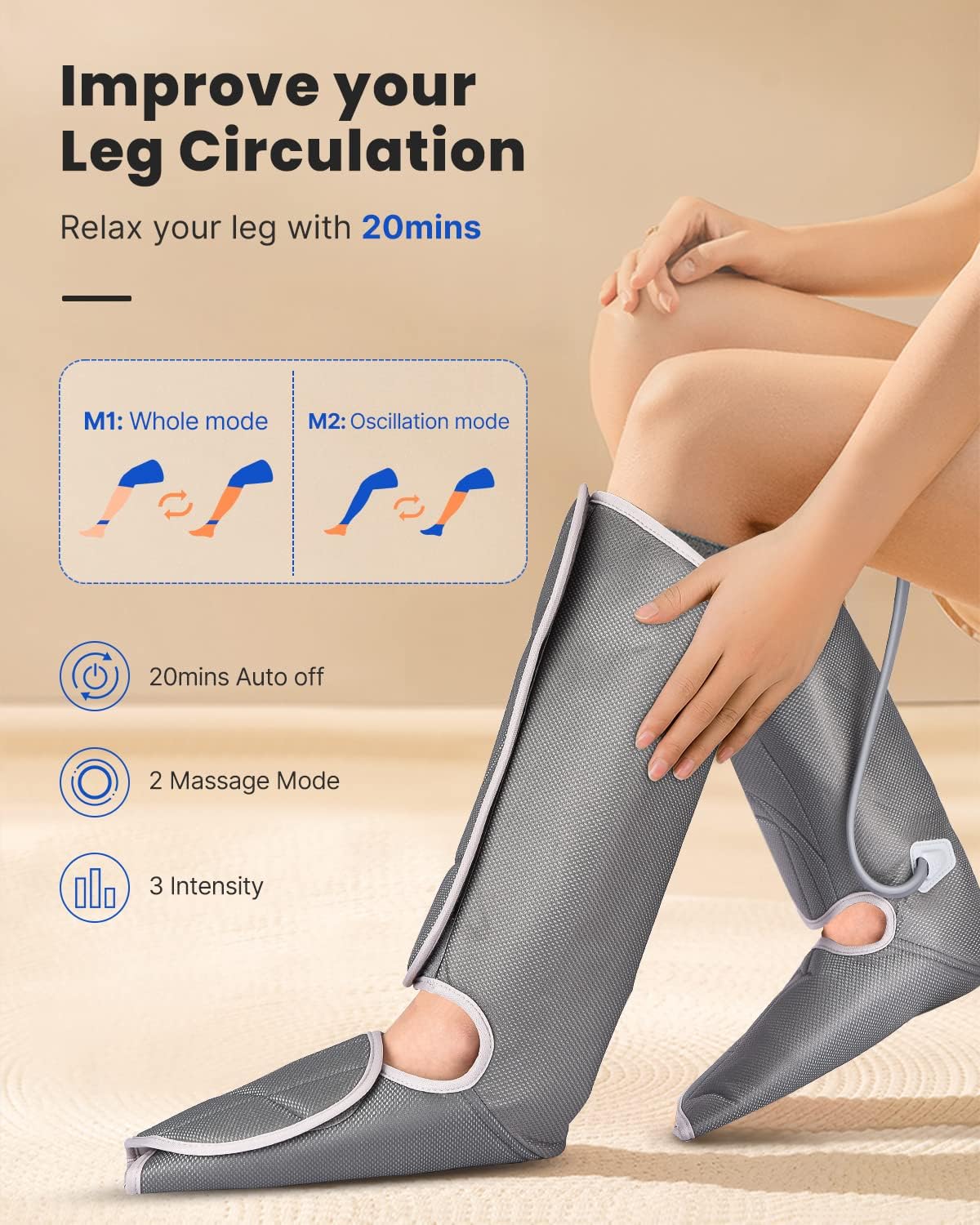 Leg Massager with Handheld Controller 3 Intensity 2 Modes T22346