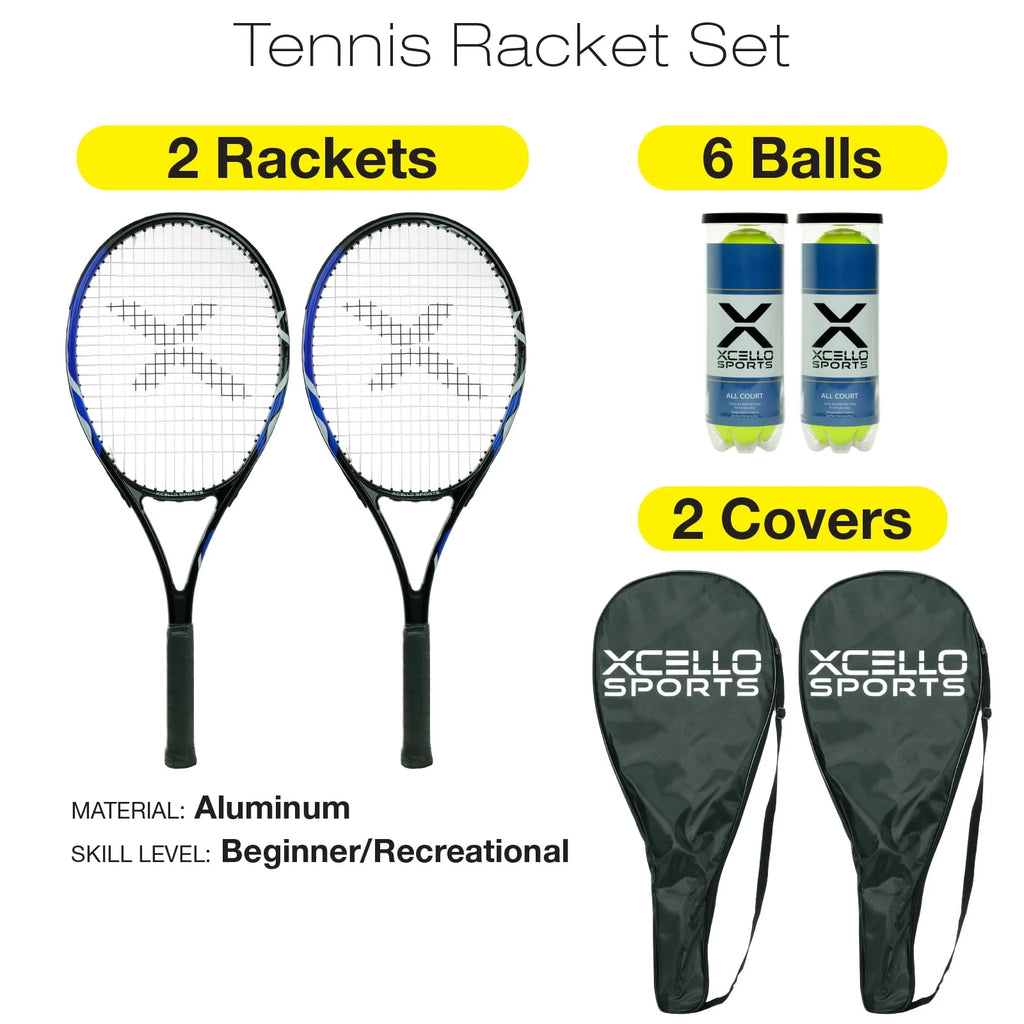 2-Player Aluminum Tennis Racket Set with Balls and Carry Cases O9339