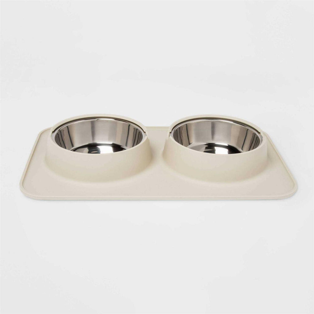 Silicone Pet Mat + Stainless Steel Double Diner E166