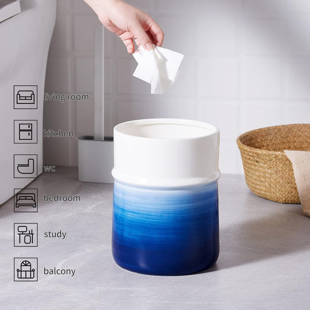 Round Small Navy Blue Trash Can O130441