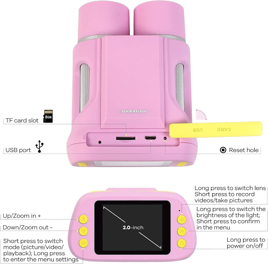 Portable Handheld Kids Microscope 2 LCD Pink X7757