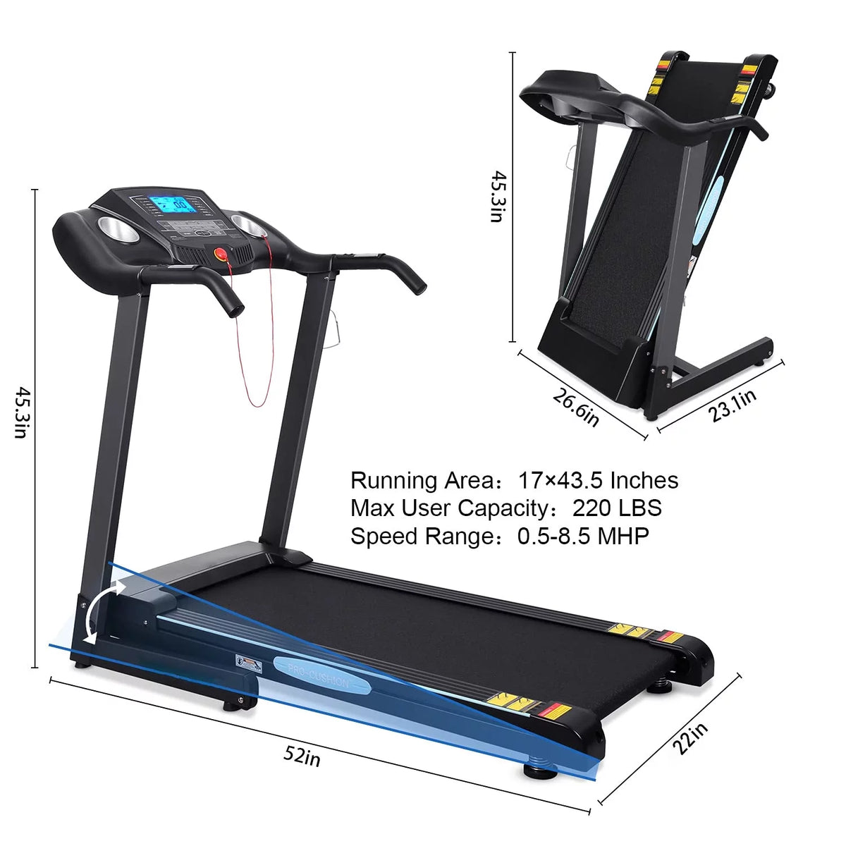 2.5 HP Folding Treadmill with Auto Incline G810