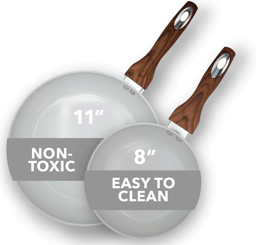 Aluminum Nonstick Ceramic Frying Pan Set 8 Inch and 11 Inch Green R428