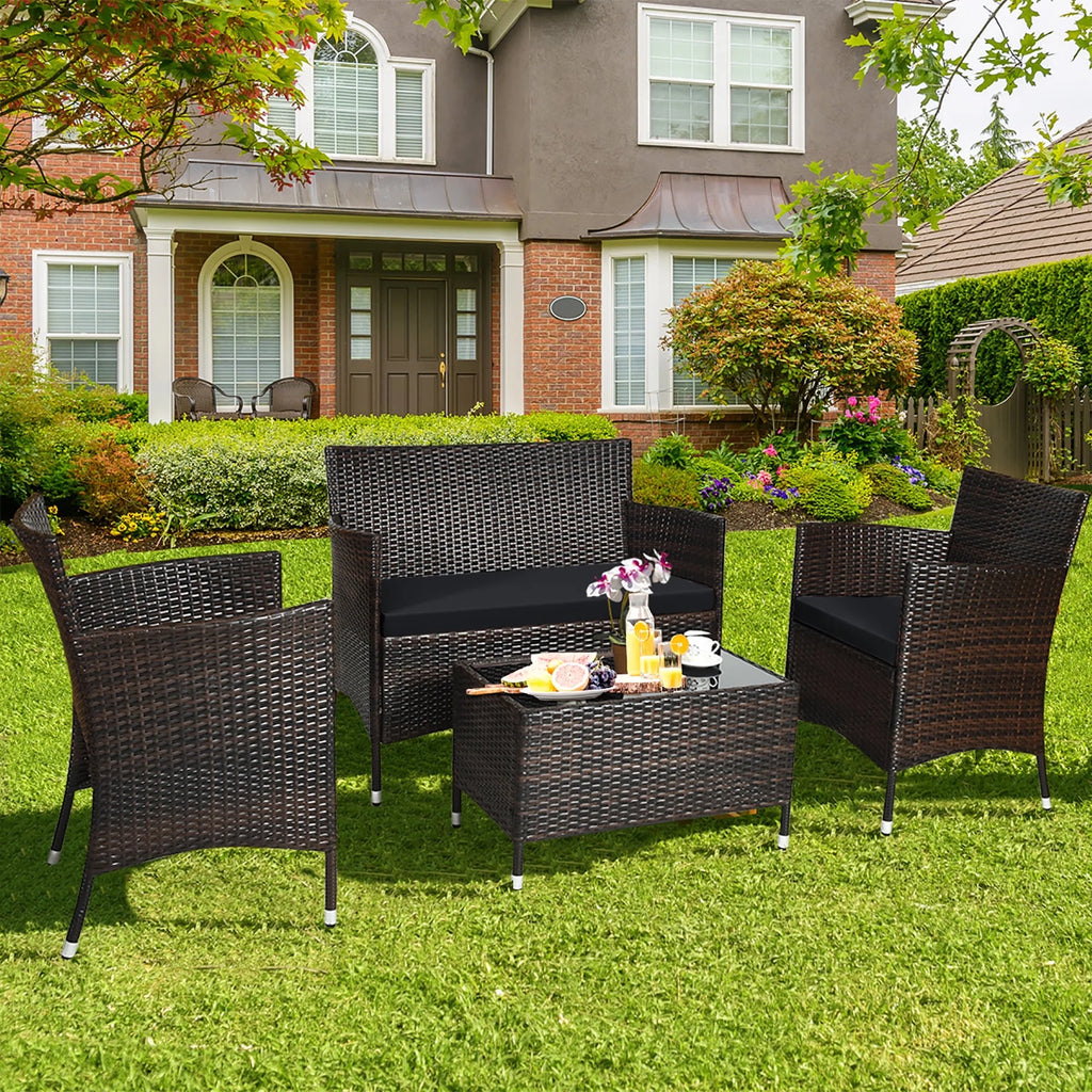 4 Pc Black Rattan Patio Furniture Set I8261