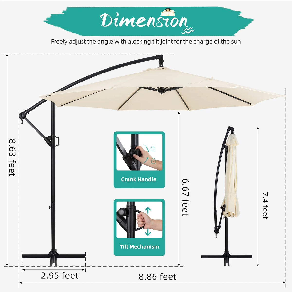 Dark Gray Offset Cantilever Umbrella with Cross Base S8111