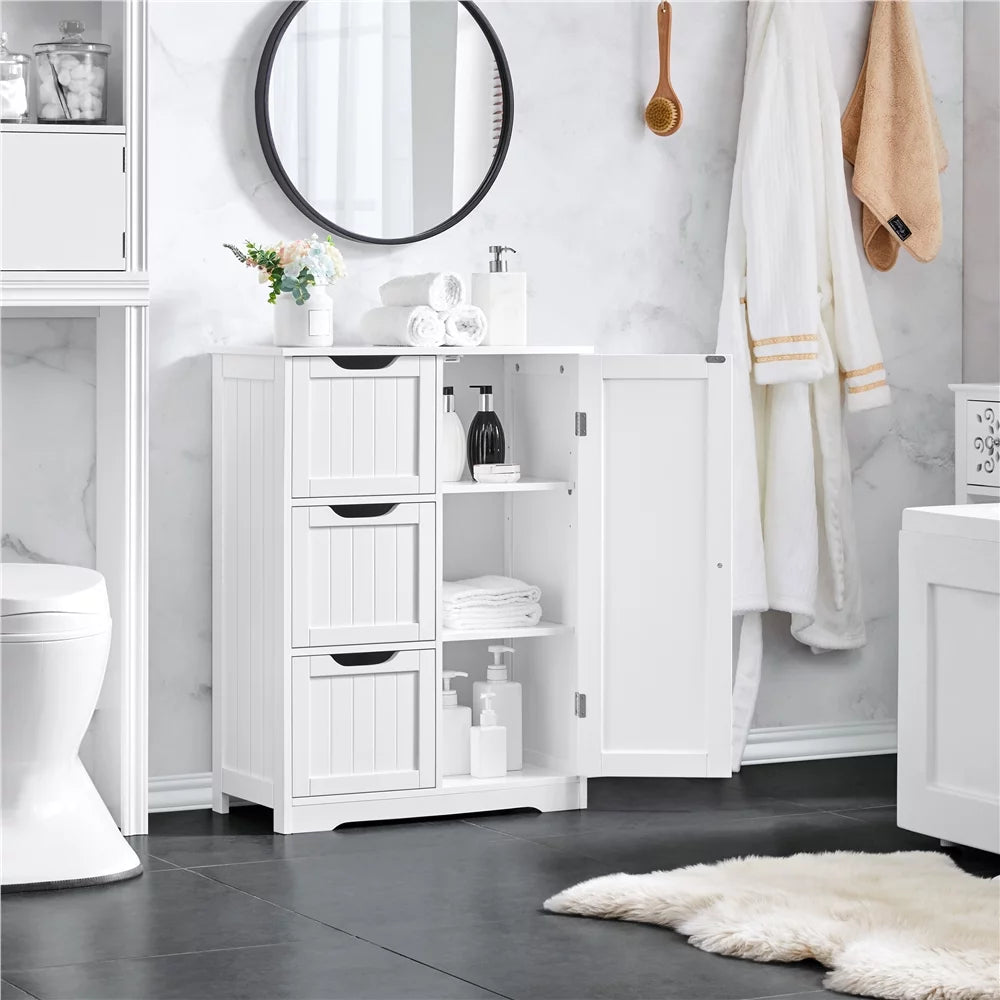 White 3 Drawer Wooden Bathroom Storage Cabinet with Adjustable Shelf Q93778