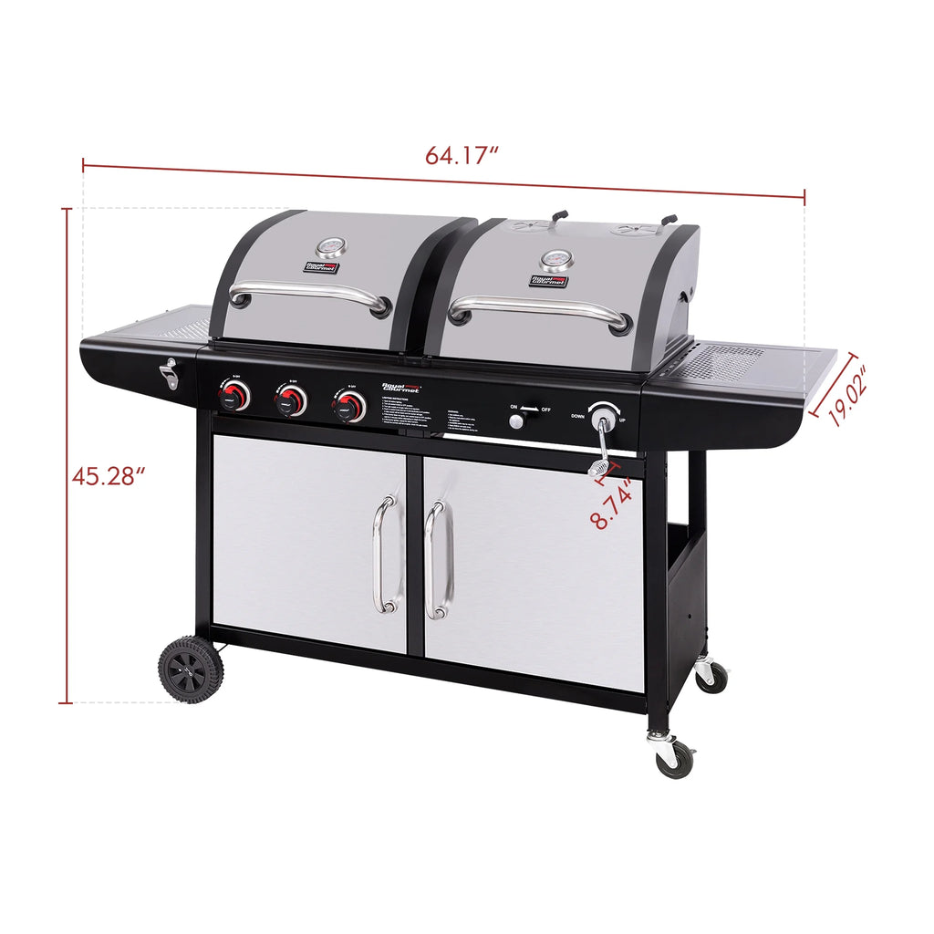 3-Burner Dual Fuel Gas and Charcoal Grill Combo S922