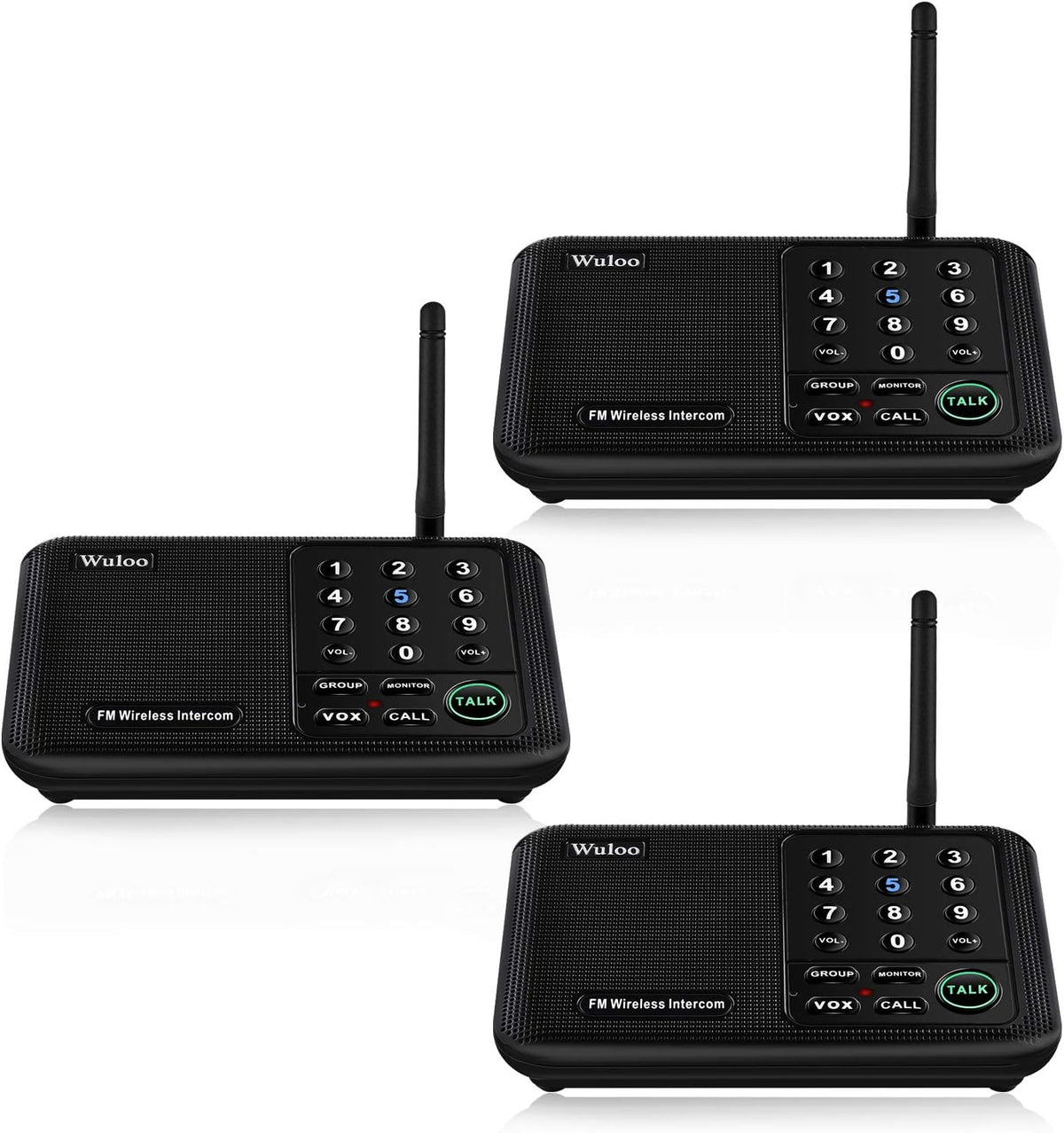 Wireless Intercom System 5280 Feet Range 10 Channel Black 3 Packs V5653