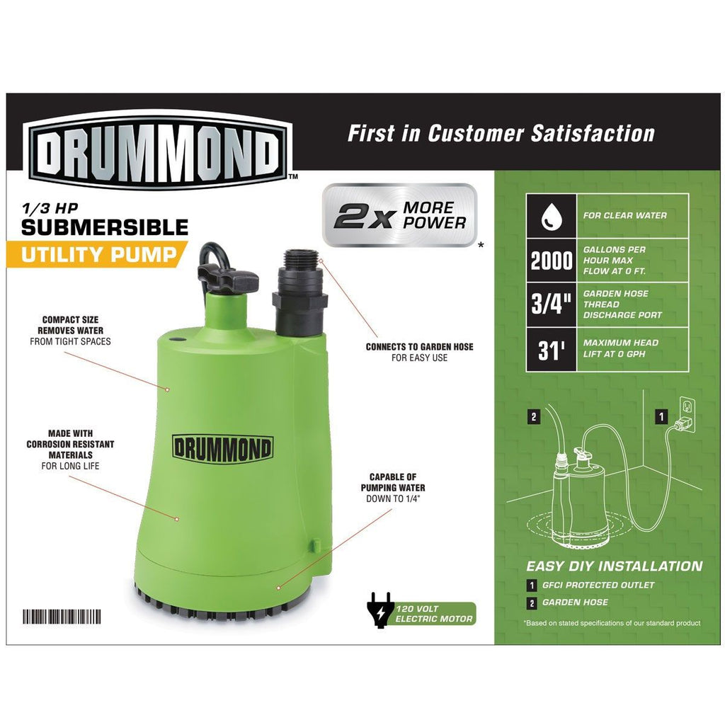 1/3 HP Submersible Utility Pump 2000 GPH H374