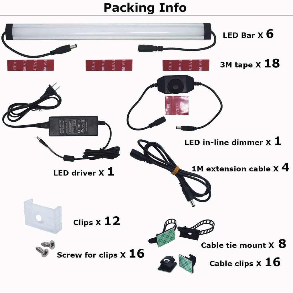 Under Cabinet LED Lighting Kit Plug In, 6 Pcs 12 Inches N538