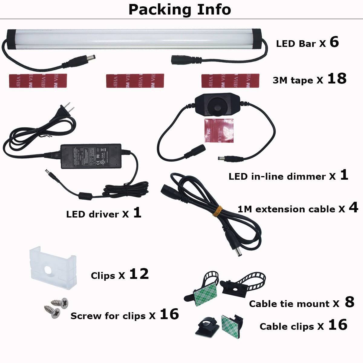 Under Cabinet LED Lighting Kit Plug In, 6 Pcs 12 Inches N538
