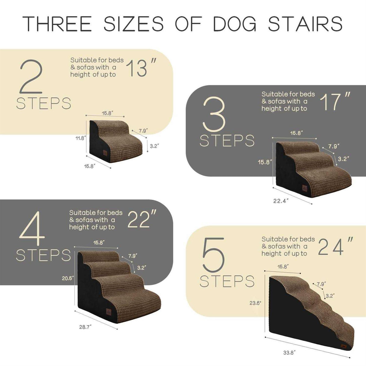 4-Step Corduroy Non-Slip High Density Foam Dog Steps E1472