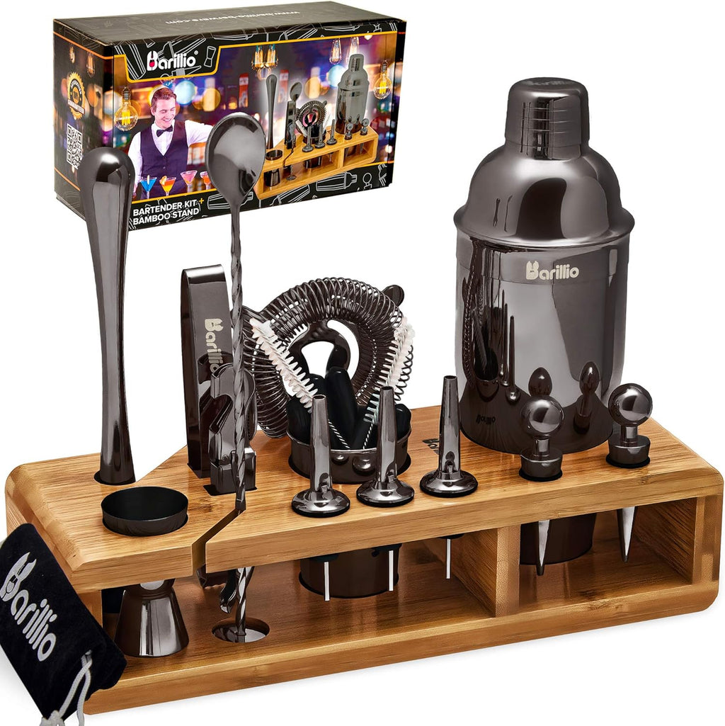 23-Piece Stainless Steel Bartender Kit with Bamboo Stand Q1414