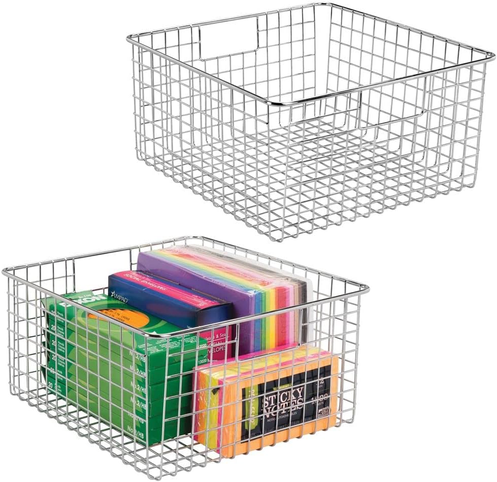 Metal Wire Storage Basket Bin with Handles, 2 Pack Matte Black V996115