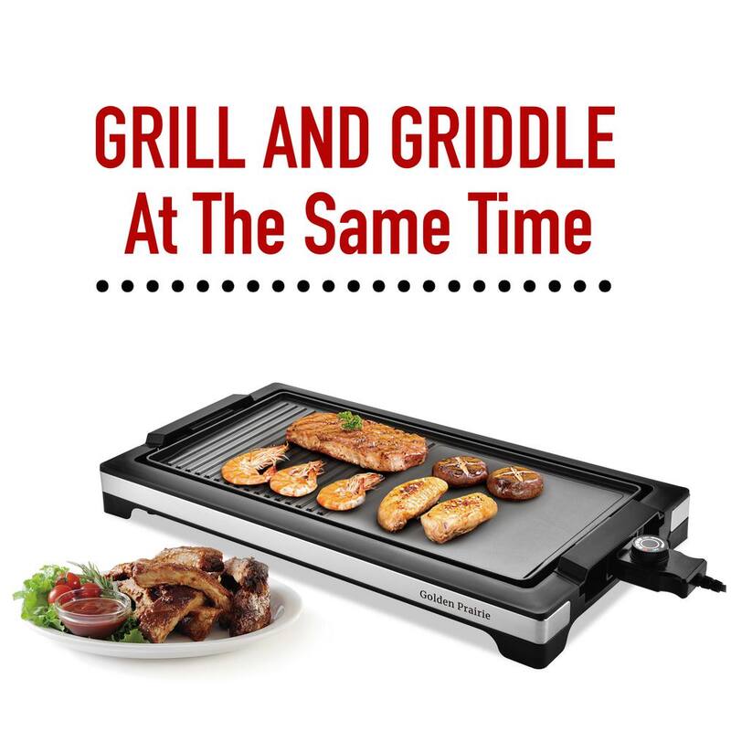 2-in-1 Electric Grill Griddle Combo, 5 Heat Levels, Nonstick Cooking Plate, Black M16922