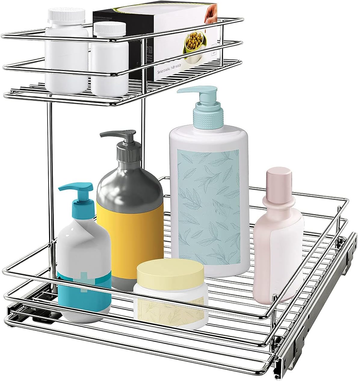 Pull Out Cabinet Organizer, 2 Tier Sliding Wire Drawer N516630