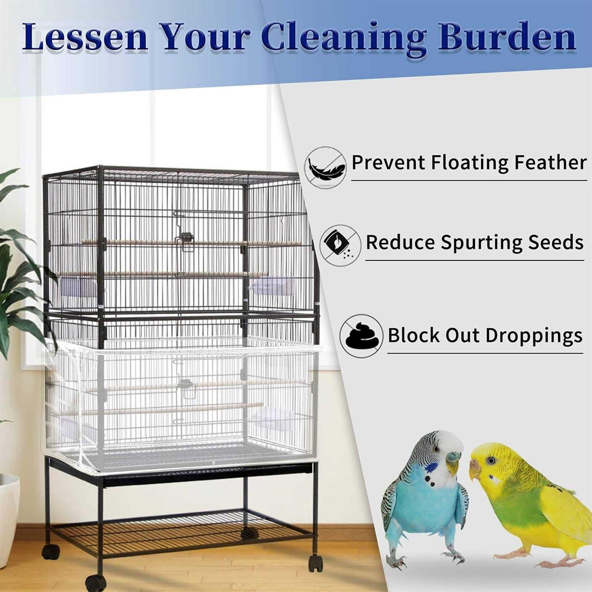 Large Adjustable Soft Airy Nylon Mesh Bird Cage Cover S26810