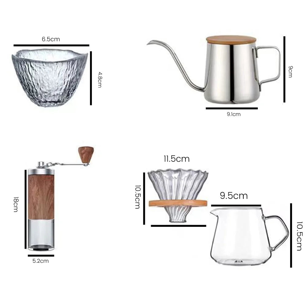 Pour Over Coffee Maker 7pcs Gift Set with Manual Grinder, Kettle, Dripper, Cups, Filters B147964
