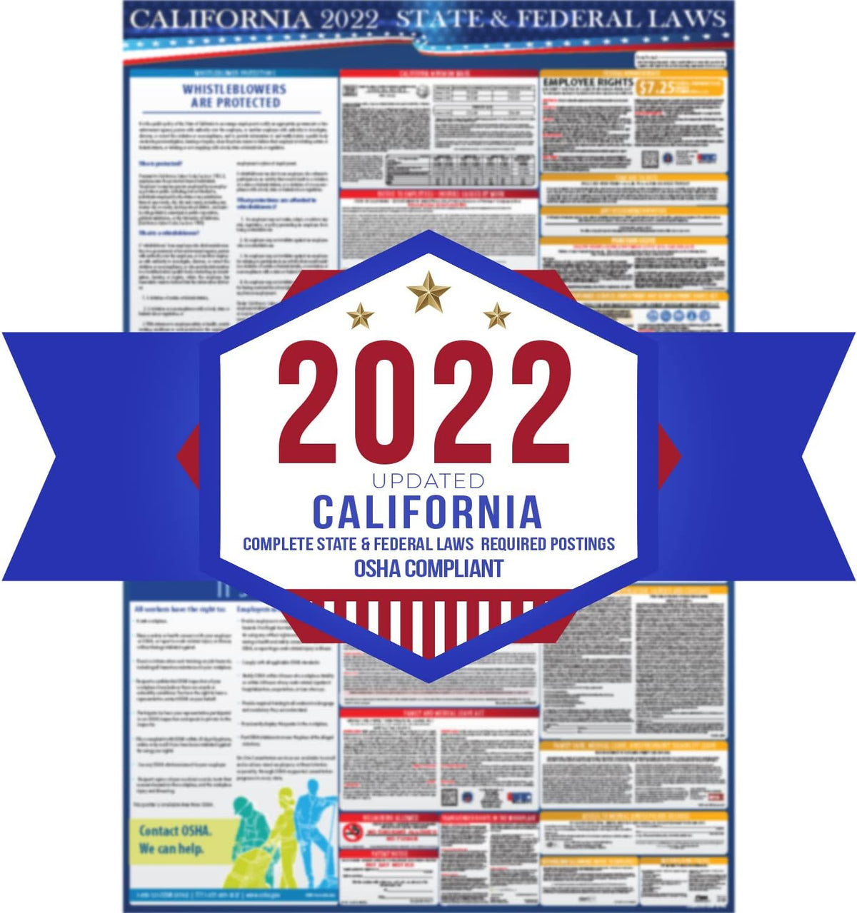 California State and Federal Labor Laws Poster English & Spanish 24 x 36 Laminated F3077