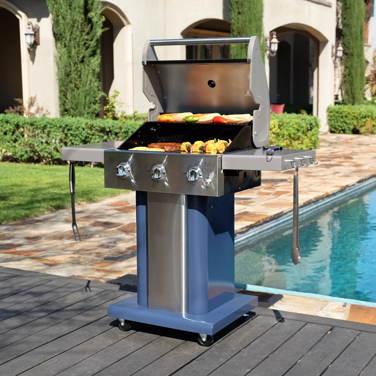 3-Burner Compact Propane Gas Grill with Foldable Side Tables G845990