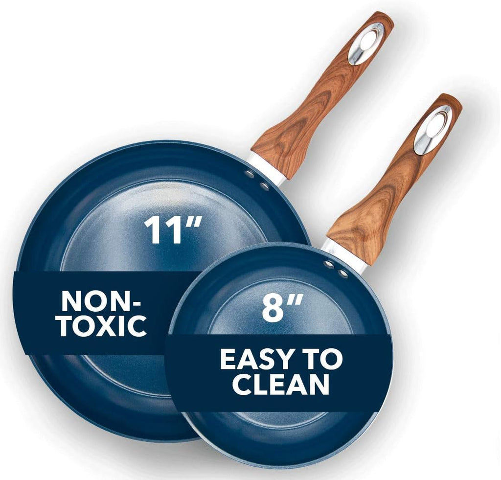Aluminum Nonstick Ceramic Frying Pan Set 8 Inch and 11 Inch Green R428